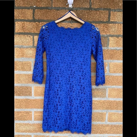 DIANE VON FURSTENBERG Royal Blue Lace Mini Dress 4 - Picture 4 of 16